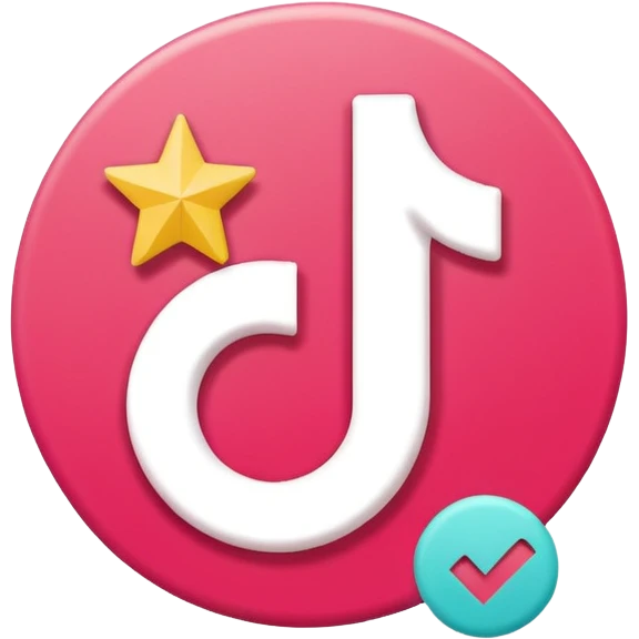 A clean, modern emoji-style icon representing a TikTok certification: a TikTok logo combined with a checkmark badge, flat design, simple shapes, bright colors, minimal details, transparent background, high resolution, emoji style. emoji