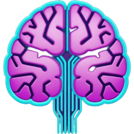 futuristic minimalistic glowing brain circuit icon, neon purple and cyan energy lines, dark background, tech AI design, 1:1 aspect ratio, no face emoji