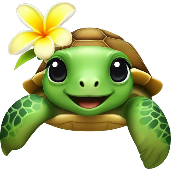 Cute complete seaturtle with a frangipani blossom on the shell emoji