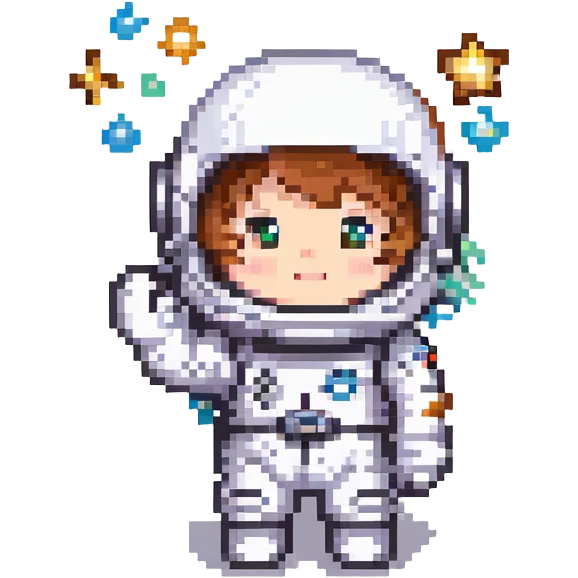 chibi astronaut waving with a star background emoji