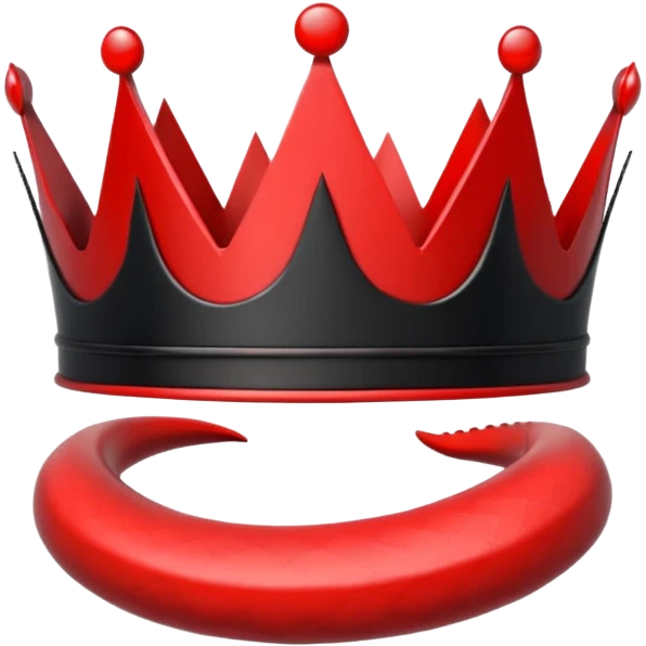 sleek minimalist crown icon, black and red, sharp edges, serpent coiled around crown, clean lines, high contrast, flat design, emoji style emoji