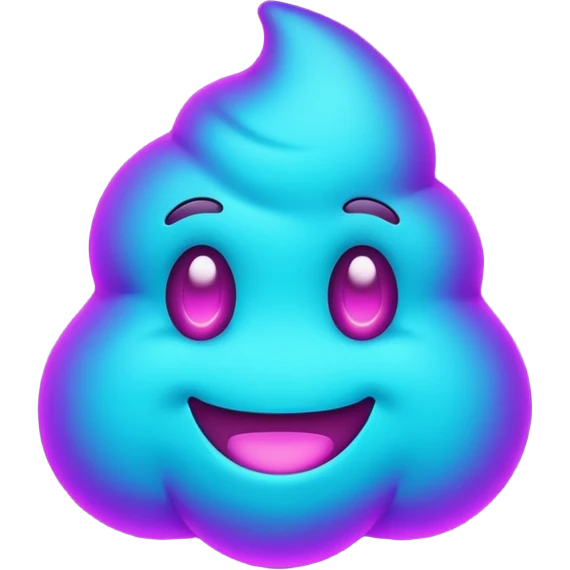 futuristic glowing poop emoji with funny smiling face, purple and cyan neon glow, dark background emoji