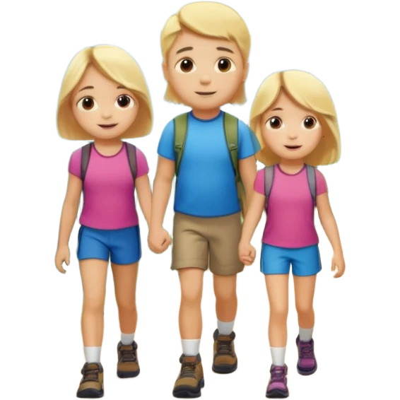 Vytvoř mi holčičku na výletě ve věku 7 let s rodiči na výletě. Holčička by měla být blond. emoji