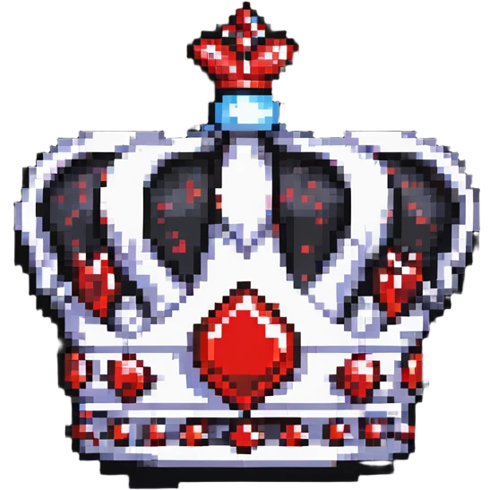 black crown with large red gems, pixel art style, no white, only black and red colors emoji