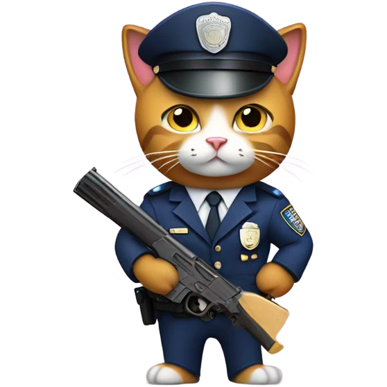 Cat dressed as a police officer with a gun and a donut  emoji
