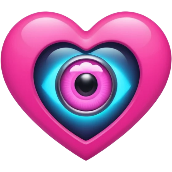 A pink neon heart with a eye in the center emoji