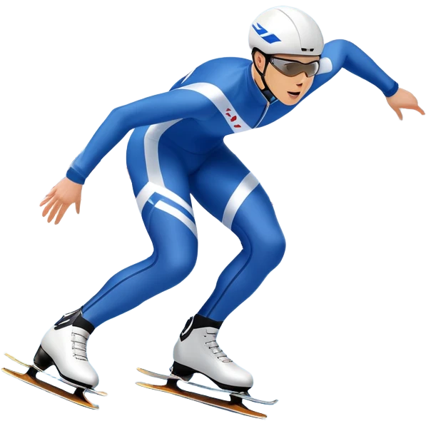 An icon showing a speed skater gliding on a professional oval ice track, captured in mid-motion with aerodynamic posture and sleek skates. The background features snowy mountains, flags, and a clear blue sky. Transparent background reflects the speed and elegance of the sport. emoji