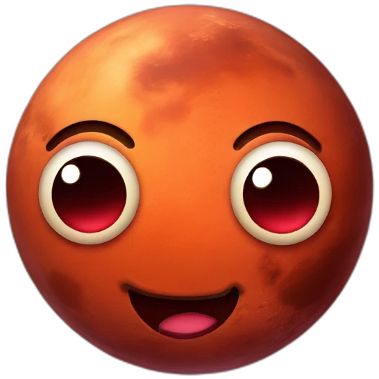 planet mars with a cartoon smiling face with heart-eyes emoji