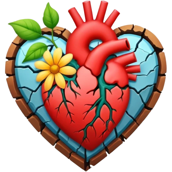 Heart growing a flower through a crack emoji
