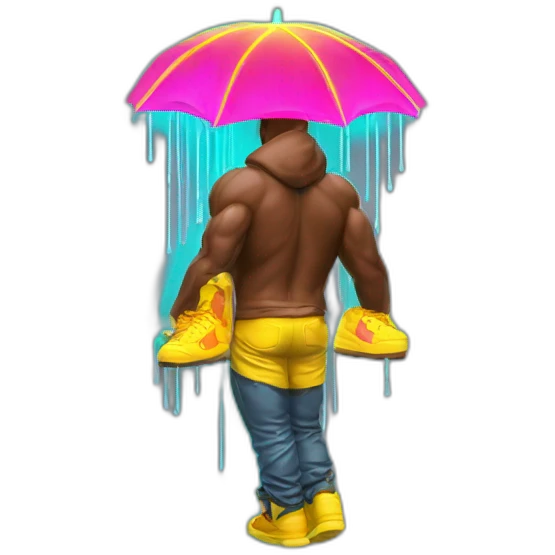 Juicy booty neon sign style man rain emoji