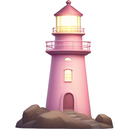 Pastel Pink Lighthouse "A pastel pink lighthouse with glowing windows, a shimmering rotating light beam, and sparkles radiating from its tower." emoji
