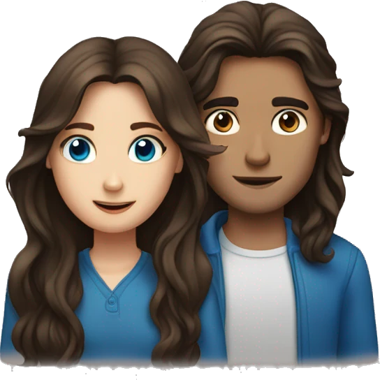 Long haired brunette with brown eyes and brunette boy with blue eyes emoji