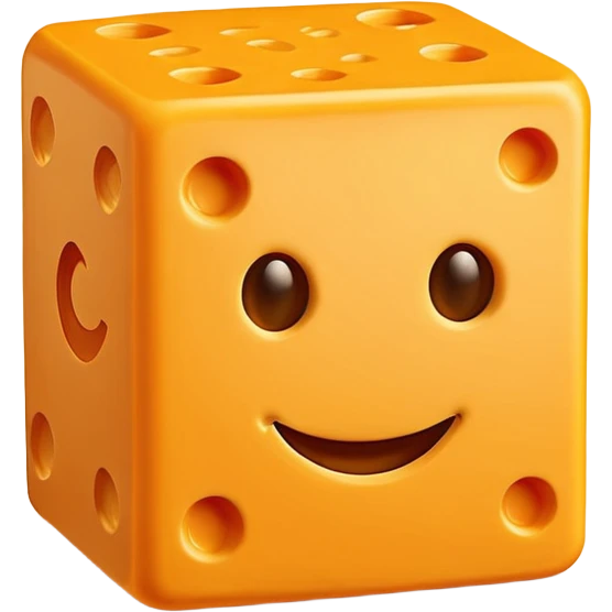 A cuboid made of cheese with a face emoji