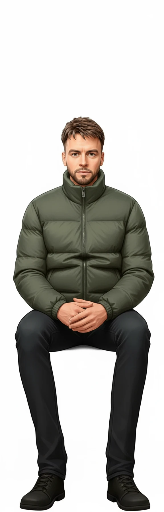 нарисуй этого человека в позе сидя строго фас, без фона emoji