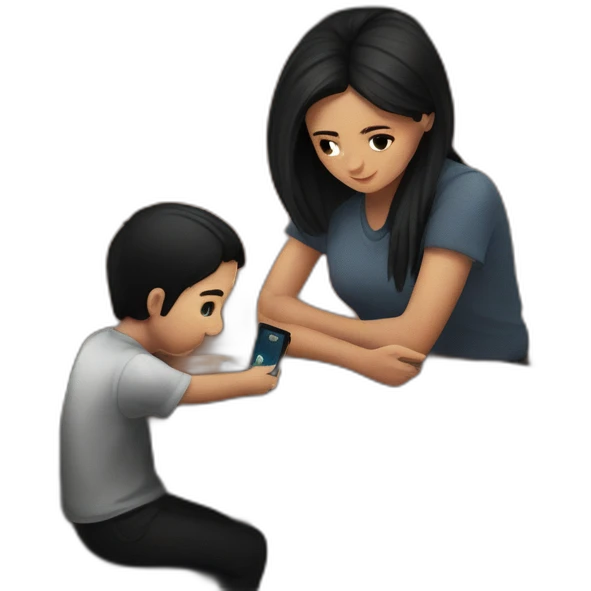 sitting at table with phone emoji