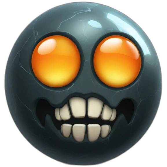 3d sphere with a cartoon saluting obsidian Skeleton Horse skin texture with orange eyes emoji
