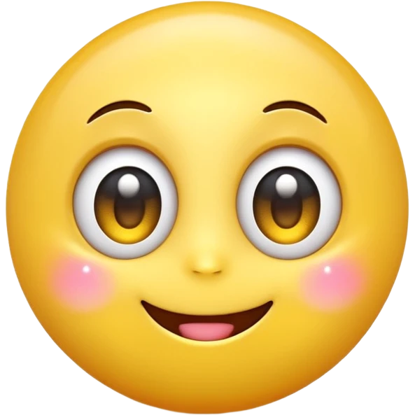 A cute smiling yellow emoji with big sparkling eyes, cartoon style, 3D, bright colors, high detail emoji