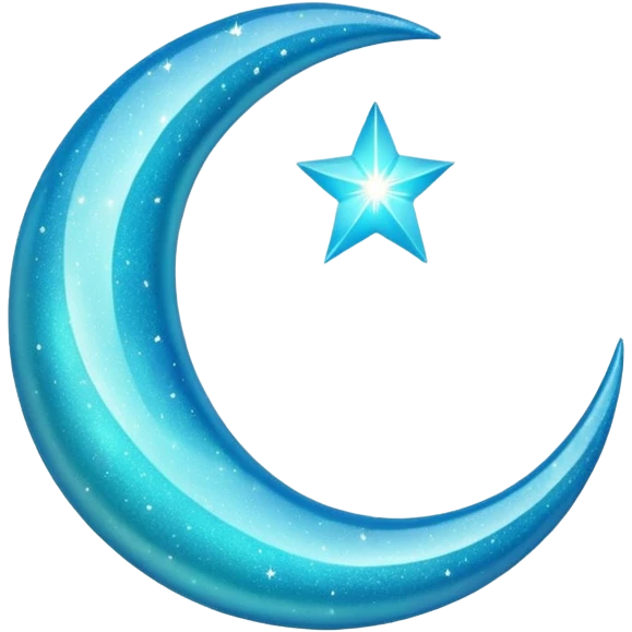 Glitter cian crescent moon emoji