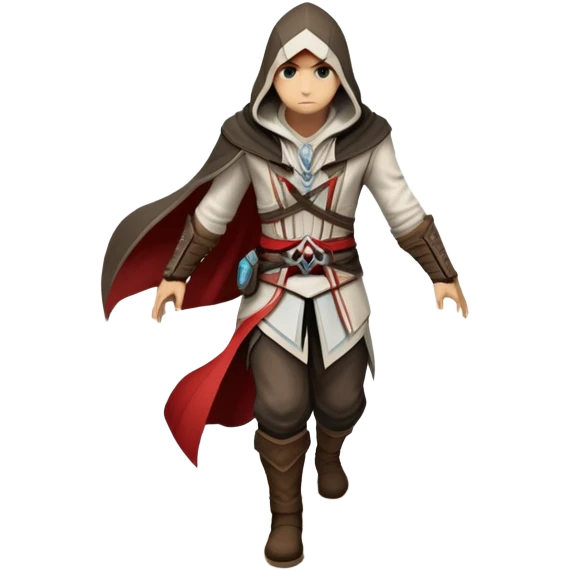 An icon representing an adventure game, inspired by Assassin's Creed. The design features a heroic character in hooded attire, scaling a tall building in a historical cityscape. The background shows ancient architecture and hidden symbols, symbolizing exploration and stealth. Transparent background  emoji