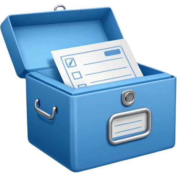 A paper blue box with a check in side emoji