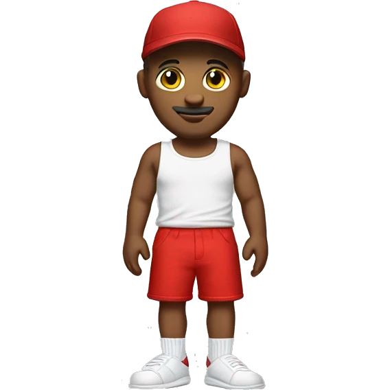 White man in a backwards red hat, white tank top, red shorts and socks and slides  emoji