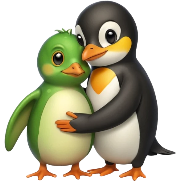 Frog and penguin hugging emoji