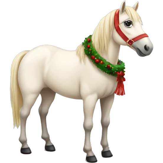 Creme horse with a cozy Christmas rug emoji