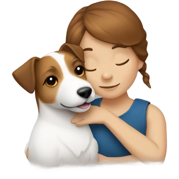 whit brown haired girl hugging jack russell terrier emoji