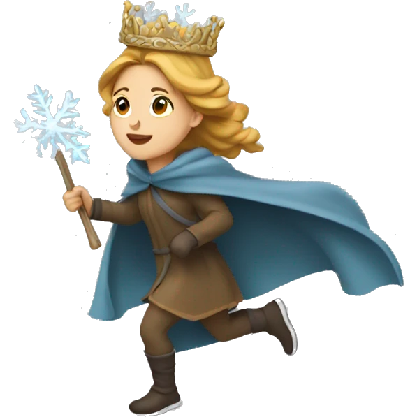 woman running, wearing an Icicle Crown and a Winter Cloak, golden brown hair emoji