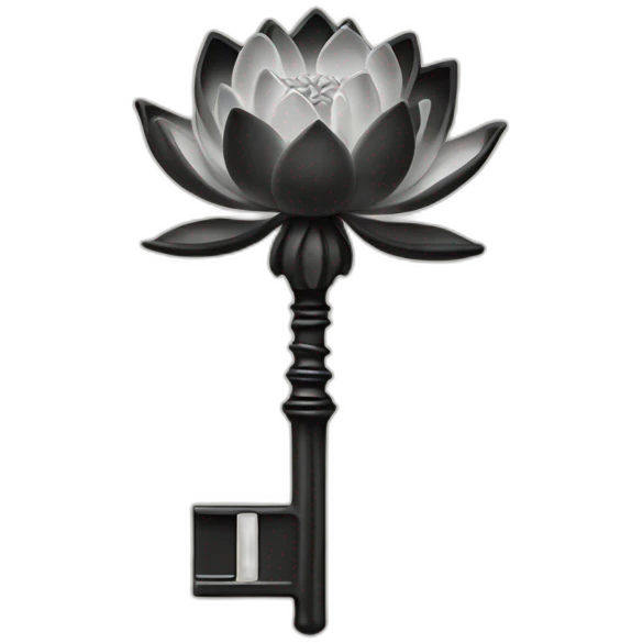 Black and white open lotus flower on top of a skeleton key emoji