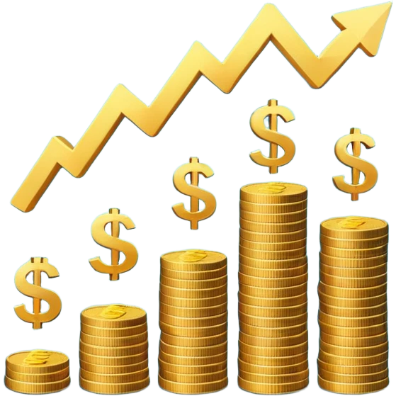 3D emoji-style bar chart showing $10K → $800 and $20K → $1,600 returns, coins and dollar signs flying upward, minimalist light background emoji