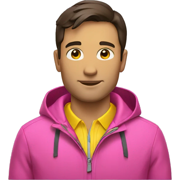 brunette man pink polo yellow rain jacket emoji