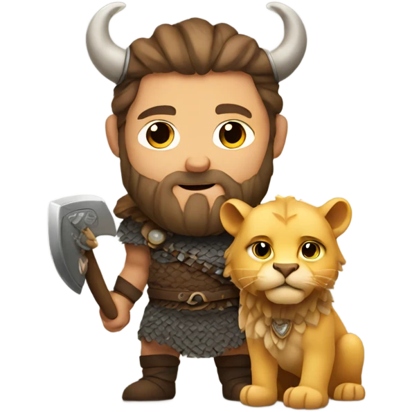 Viking holding a lion cub emoji
