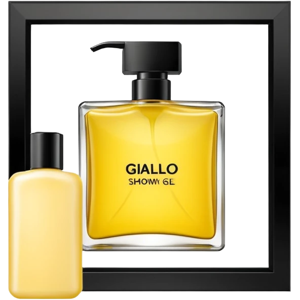 Set giallo contente un profumo una crema corpo e un bagno doggia  emoji