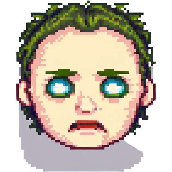playful emoji expressing frustration or annoyance, visual cues only, no text, retro video game sprite style emoji