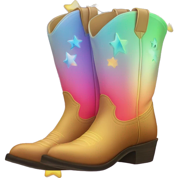 Iridescent gradient cowboy boots with stars emoji