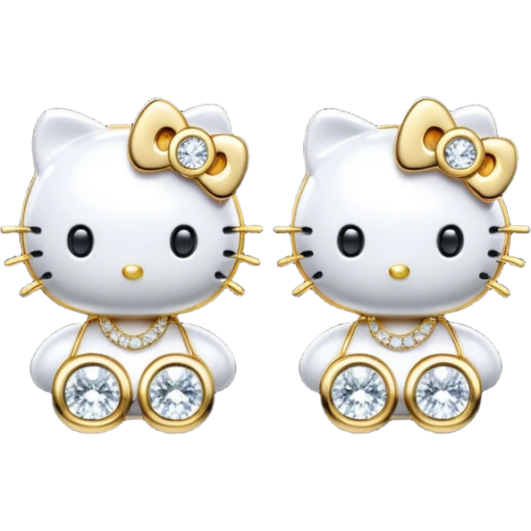 Still life rending,  hello kitty diamond 14k gold earrings emoji