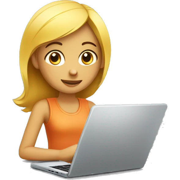 fair girl working on laptop designing website emoji