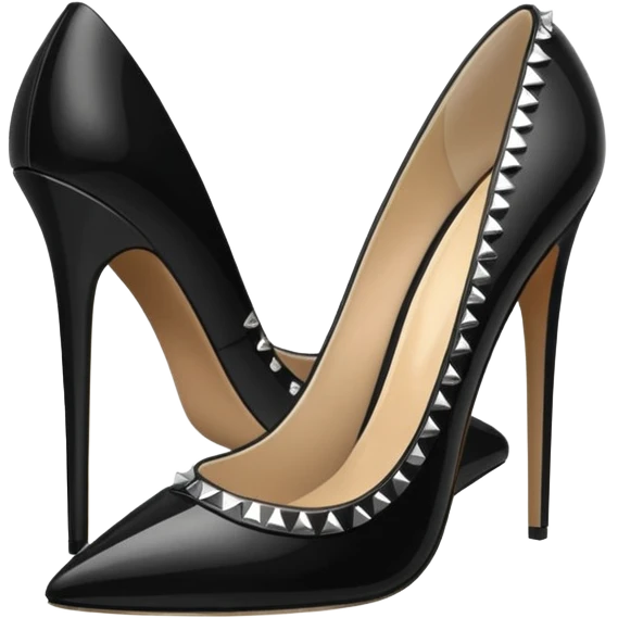 black color with silver studs, 10 inch high heel stilettos, rendering emoji