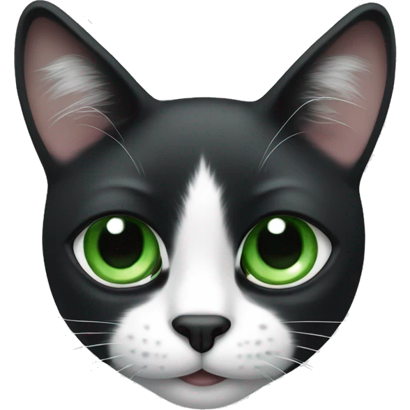 Black and white cat, black dots on both ears and only one eye and with green eyes emoji
