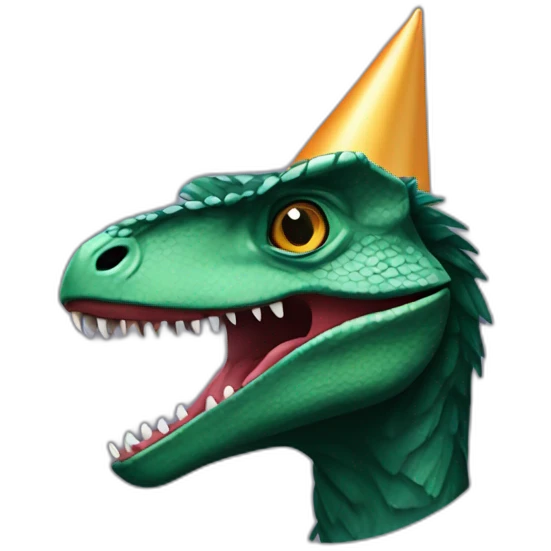 dark green velociraptor head in party hat emoji