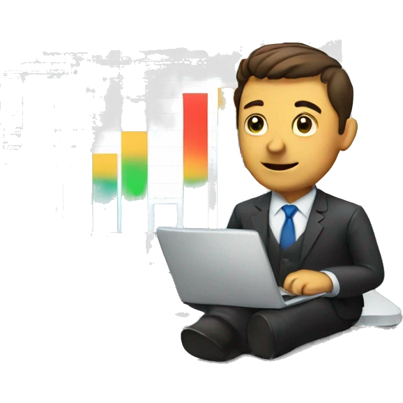 man with A laptop with a bar chart  emoji