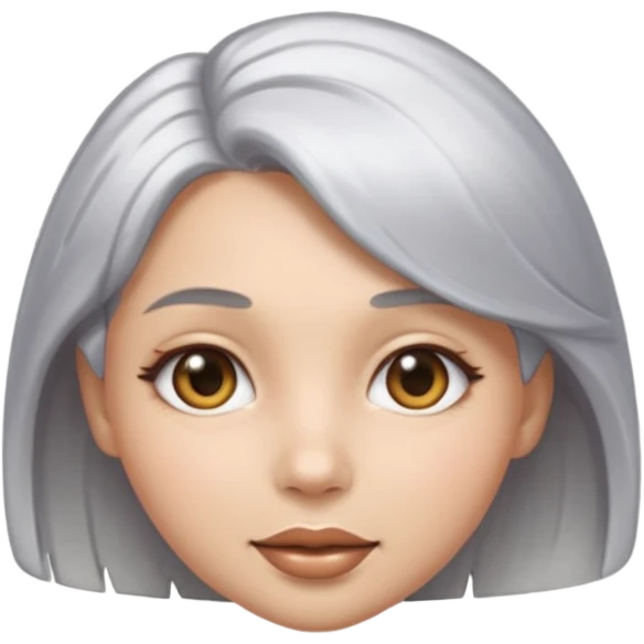 sexy Girl emoji with metallic silver hair, iOS emoji style, soft facial features, glossy chrome hair texture, minimal shading, clean background, modern aesthetic emoji