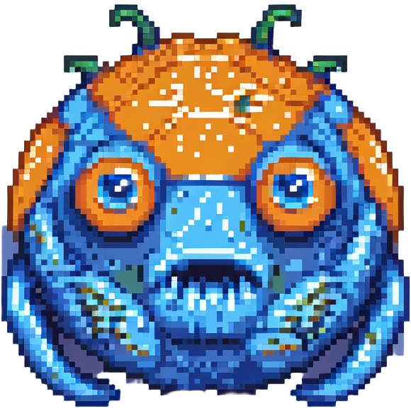 blue slime monster with big eyes pixel art emoji