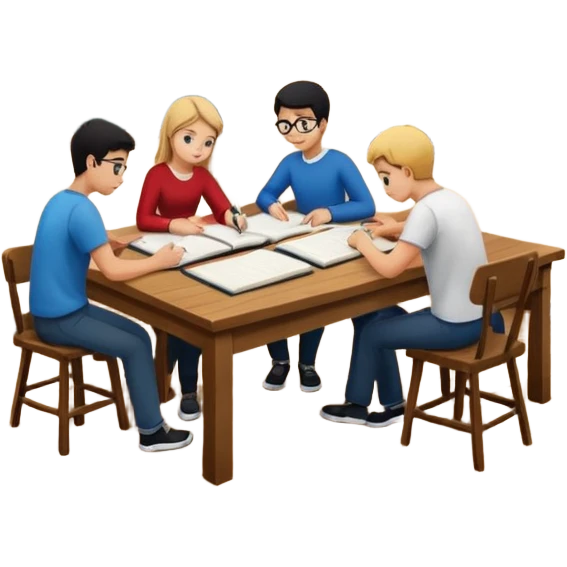 study space with students working on a big table emoji