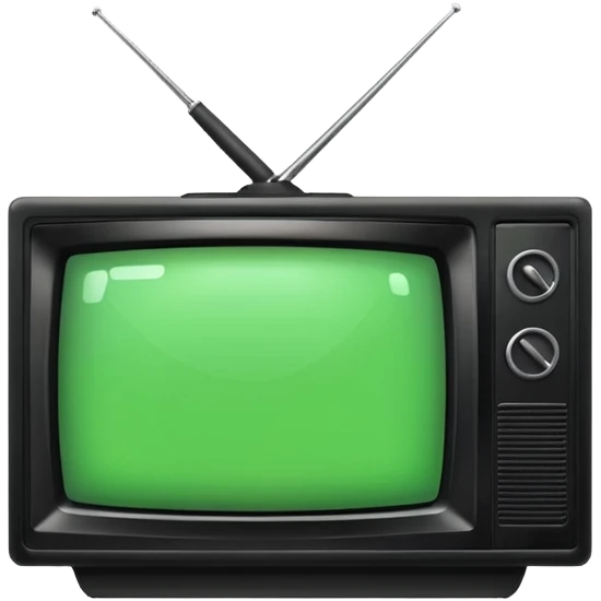 черный телевизор с зеленым экраном и пиксельным рисунком на экране emoji