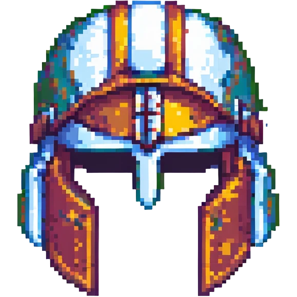 Spartan warrior helmet, pixel art style, retro, 8-bit, colorful emoji