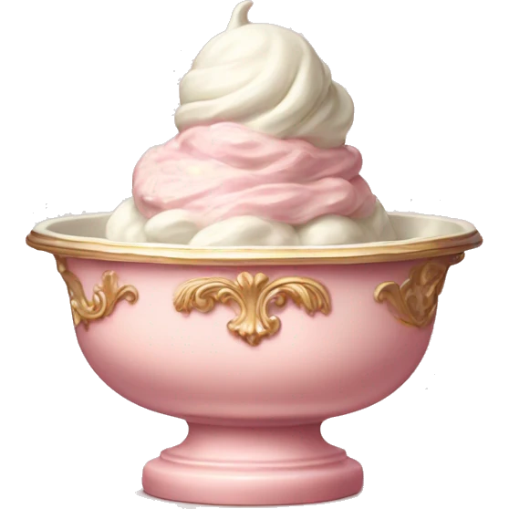 vintage pale pink rococo bowl with ice cream emoji