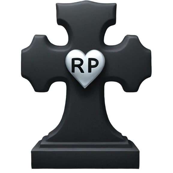 a black grave with the letters RIP on a silver heart emoji