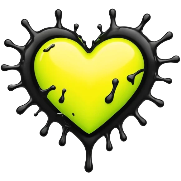 A neon yellow heart with black splashes inside the heart and The text UVP in the heart emoji